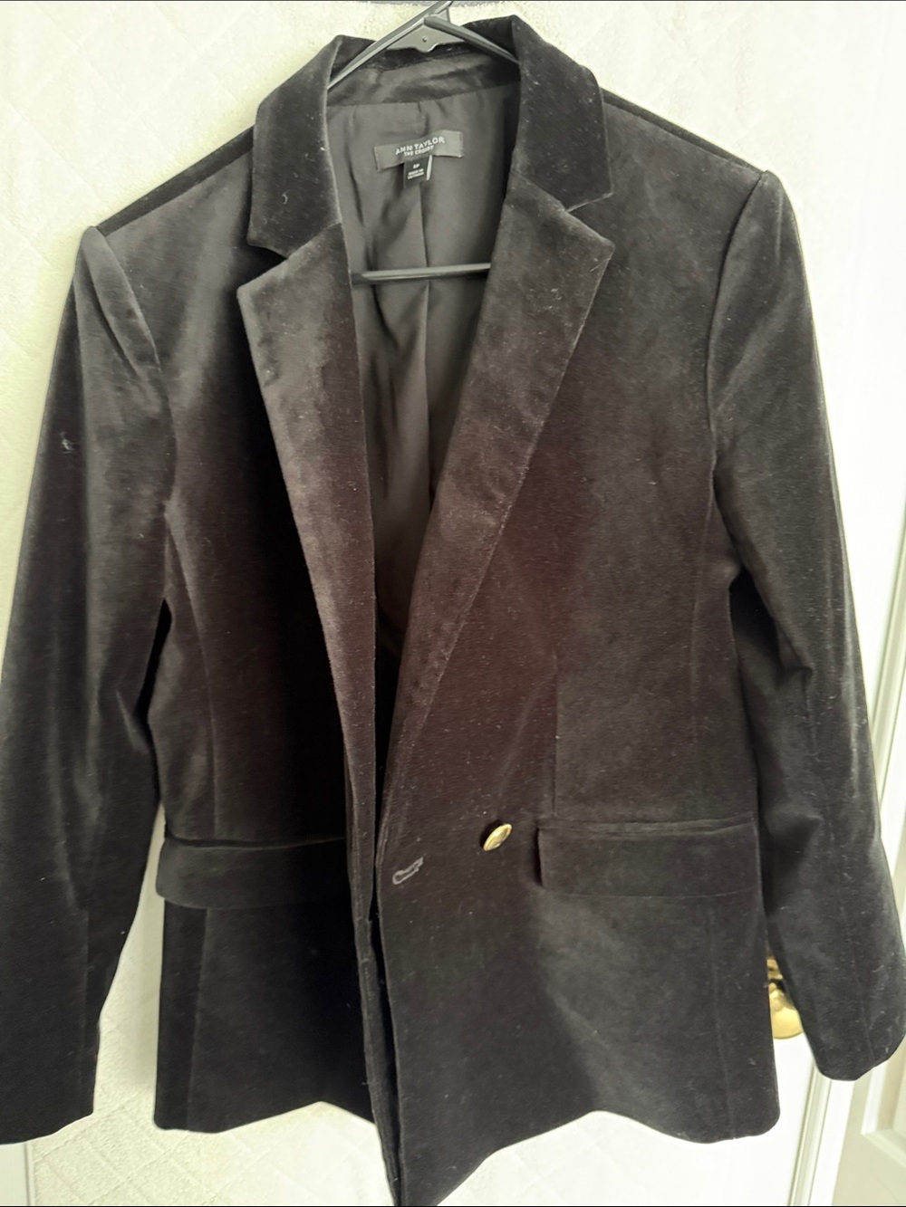 Ann Taylor Black Velvet Blazer with Gold Button
